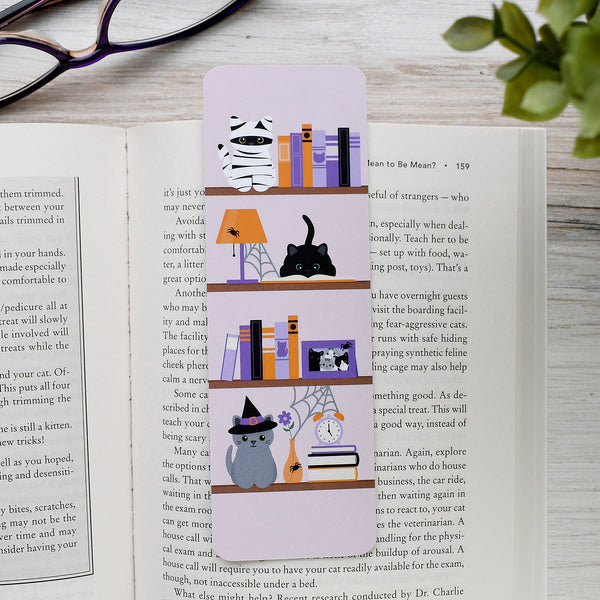Spooky Bookshelves Cat Bookmark