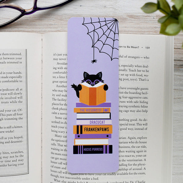 Spooky Book Stack Cat Bookmark