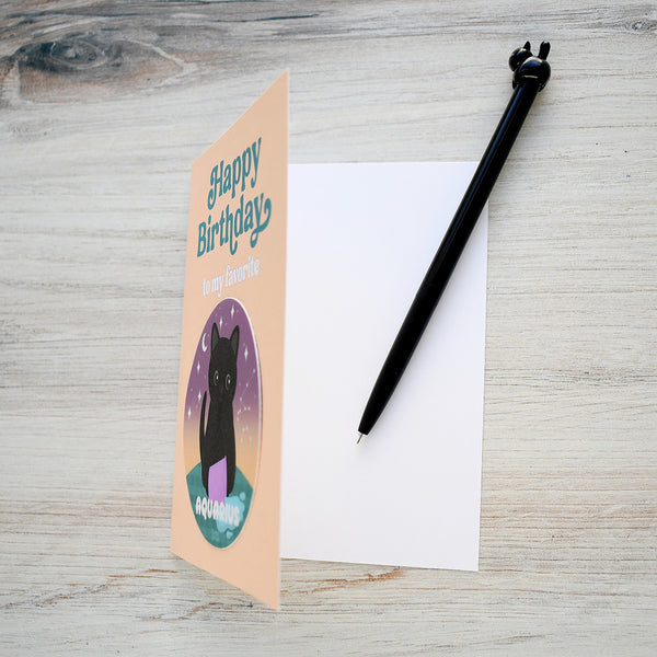 Aquarius Zodiac Cat Birthday Sticker Card