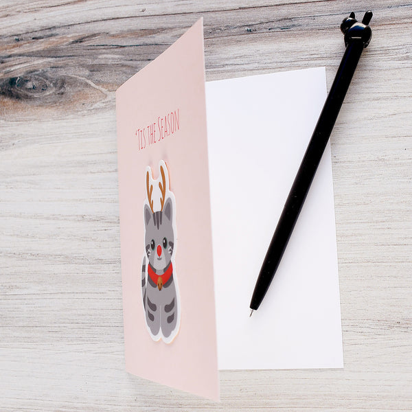 Cat Reindeer Holiday Sticker Card