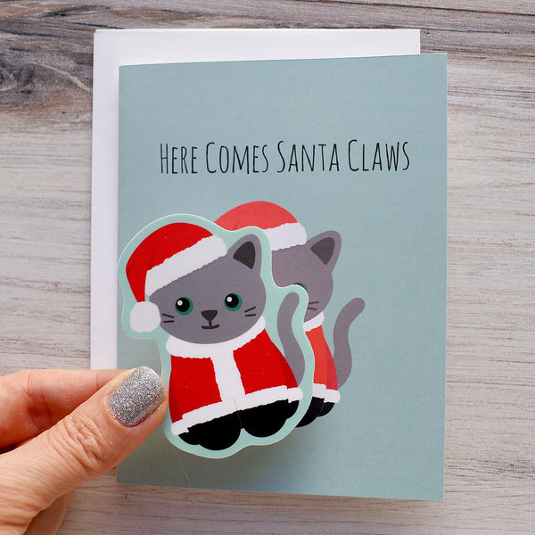 Santa Claws Christmas Sticker Card