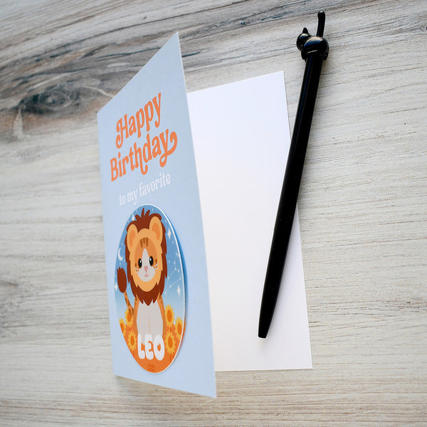 Leo Zodiac Cat Birthday Sticker Card