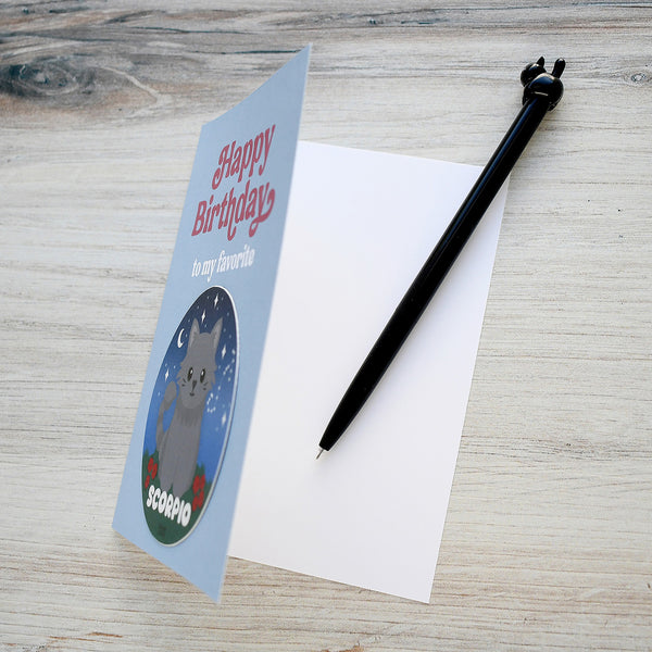 Scorpio Zodiac Cat Birthday Sticker Card