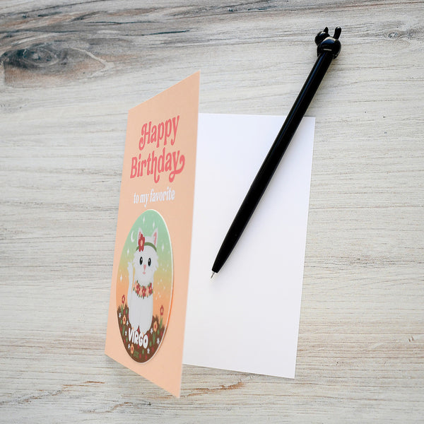 Virgo Zodiac Cat Birthday Sticker Card