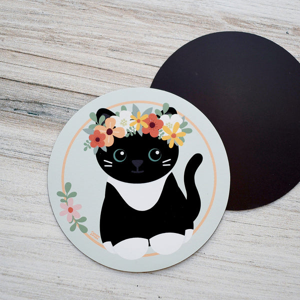 Flower Crown Tuxedo Cat Magnet