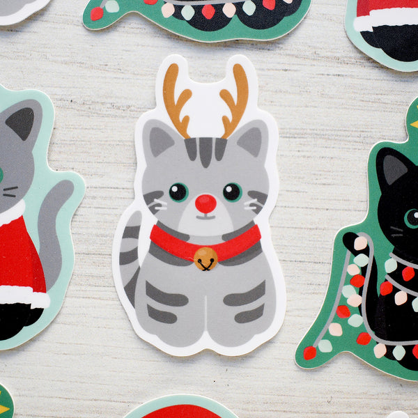Reindeer Cat 3-in. Vinyl Christmas Sticker