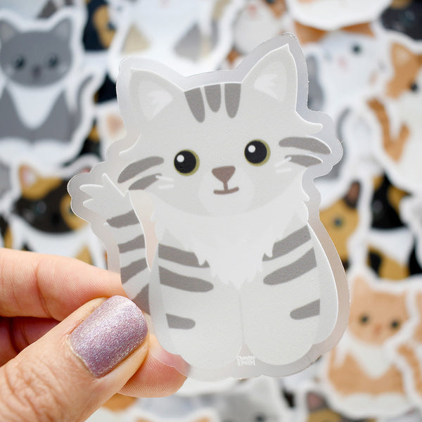 Looks Like My Cat! Long-haired gray tabby cat sticker