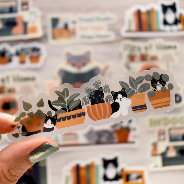 Cats in House Plants 4-in. Clear Vinyl Cat Sticker