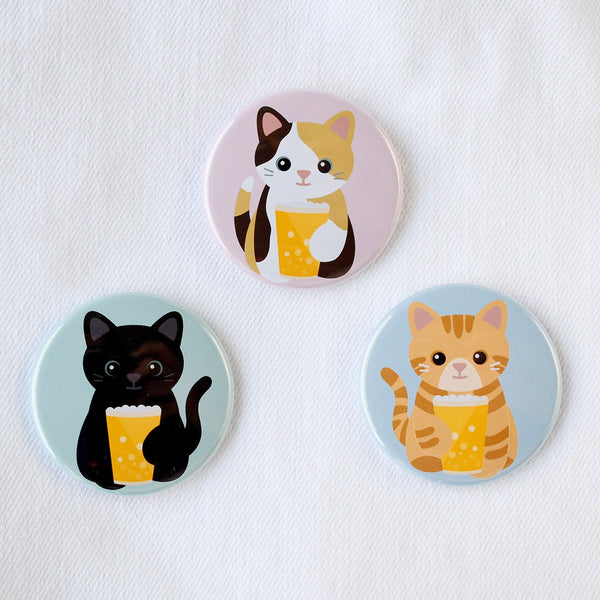 Purrfect Pint Calico Cat Pin or Magnet
