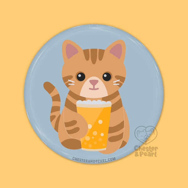 Purrfect Pint Orange Cat Pin or Magnet