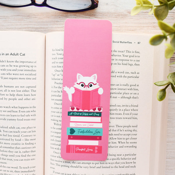 Romance Book Stack Cat Bookmark