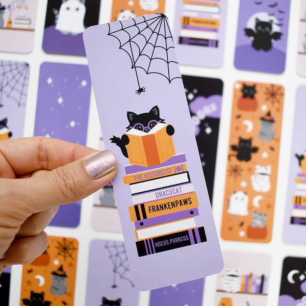 Spooky Book Stack Cat Bookmark