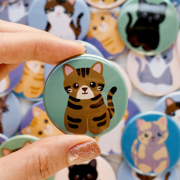 Brown Tabby Cat Pin or Magnet
