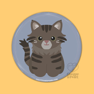 Long Haired Tabby Cat Pin or Magnet