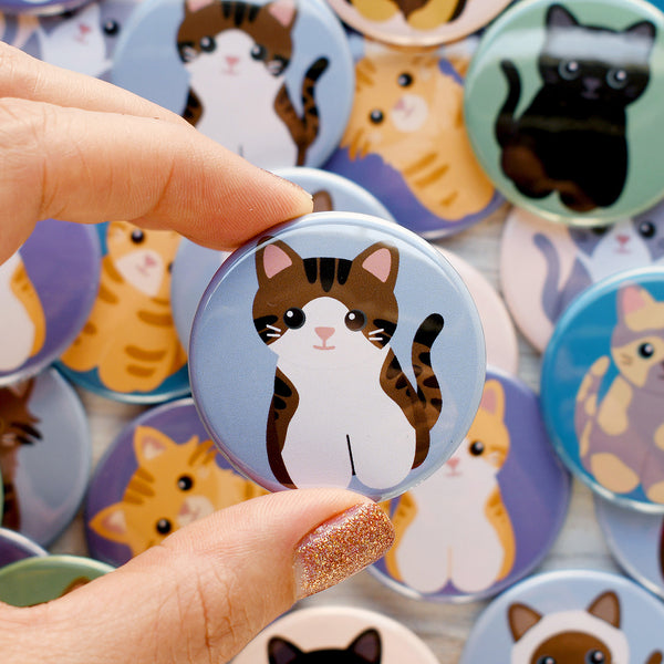 Brown Tabby Tuxedo Cat Pin or Magnet