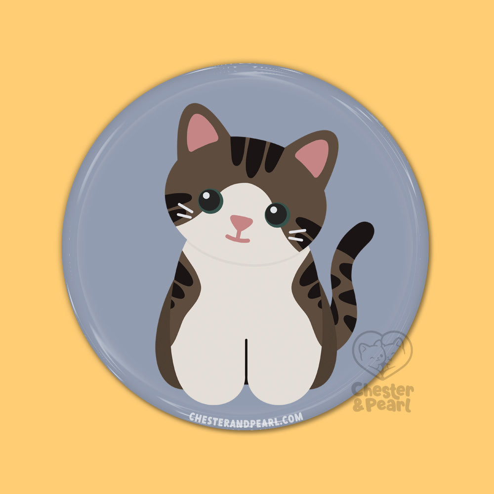 Brown Tabby Tuxedo Cat Pin or Magnet