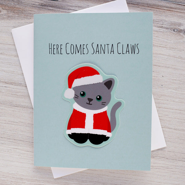 Santa Claws Christmas Sticker Card