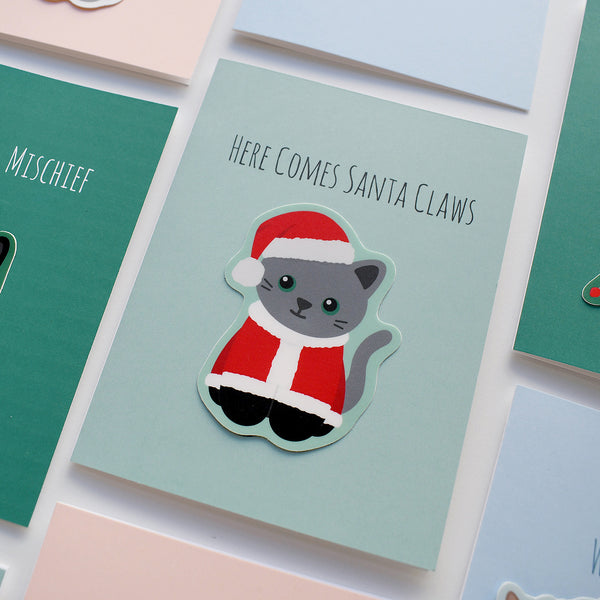 Santa Claws Christmas Sticker Card