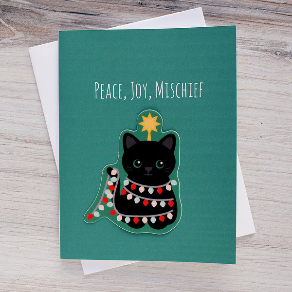 Christmas Tree Cat Holiday Sticker Card