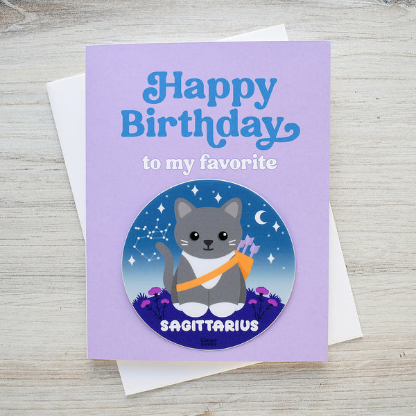 Sagittarius Zodiac Cat Birthday Sticker Card