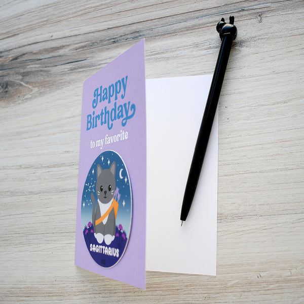 Sagittarius Zodiac Cat Birthday Sticker Card