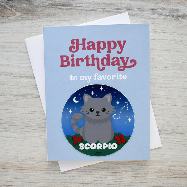Scorpio Zodiac Cat Birthday Sticker Card