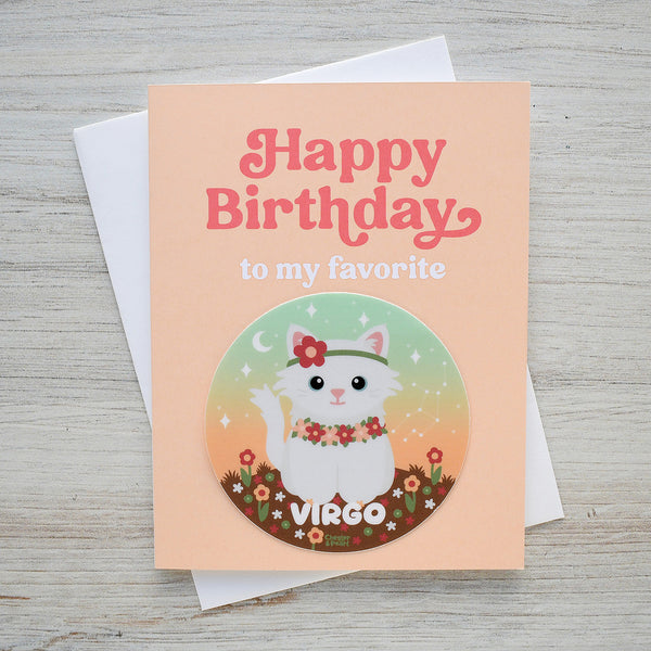 Virgo Zodiac Cat Birthday Sticker Card