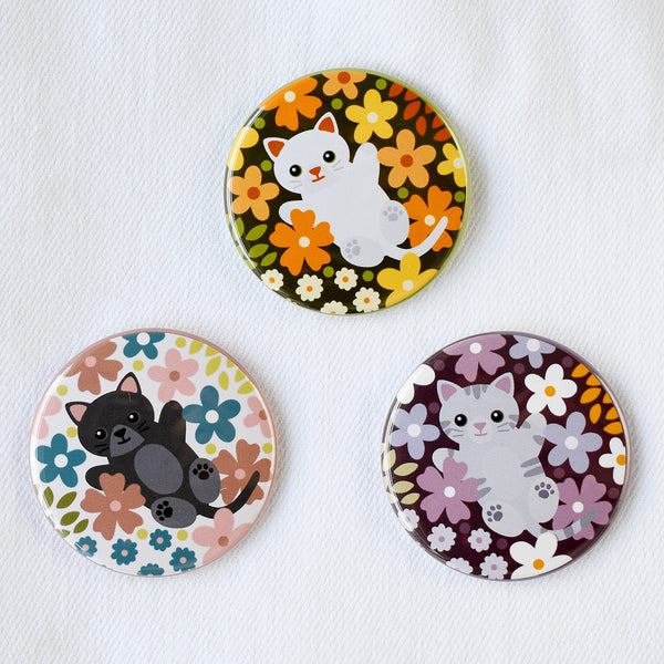 Flower Friskies White Cat Pin or Magnet