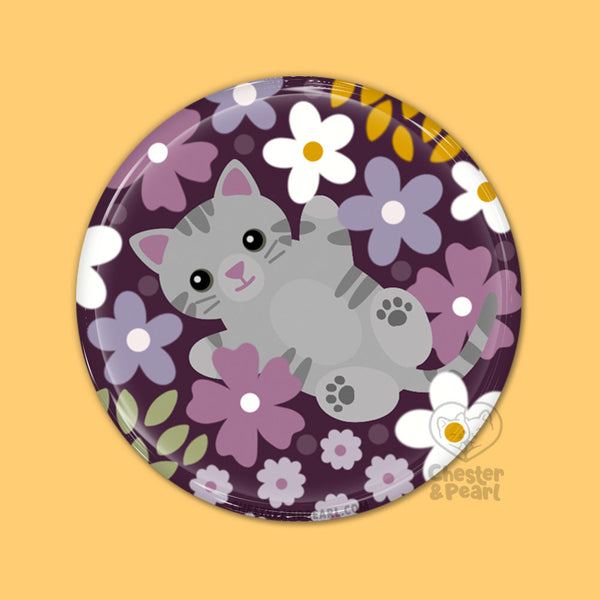 Flower Friskies Tabby Cat Pin or Magnet