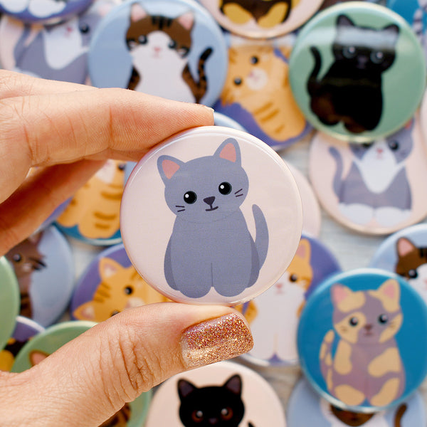 Gray Cat Pin or Magnet