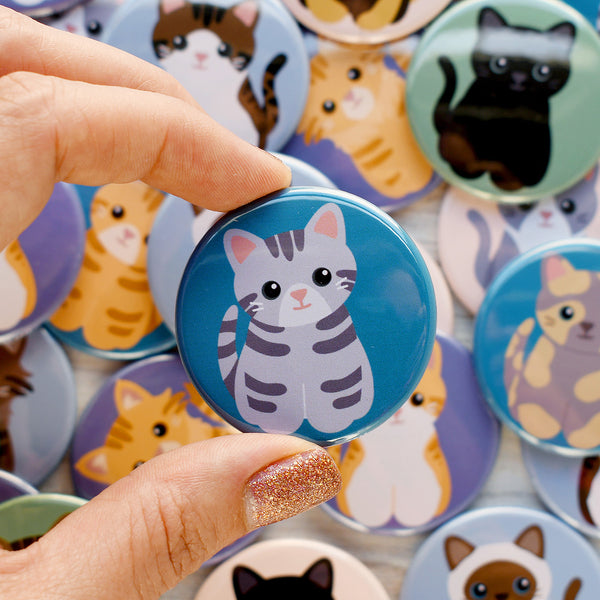 Gray Tabby Cat Pin or Magnet