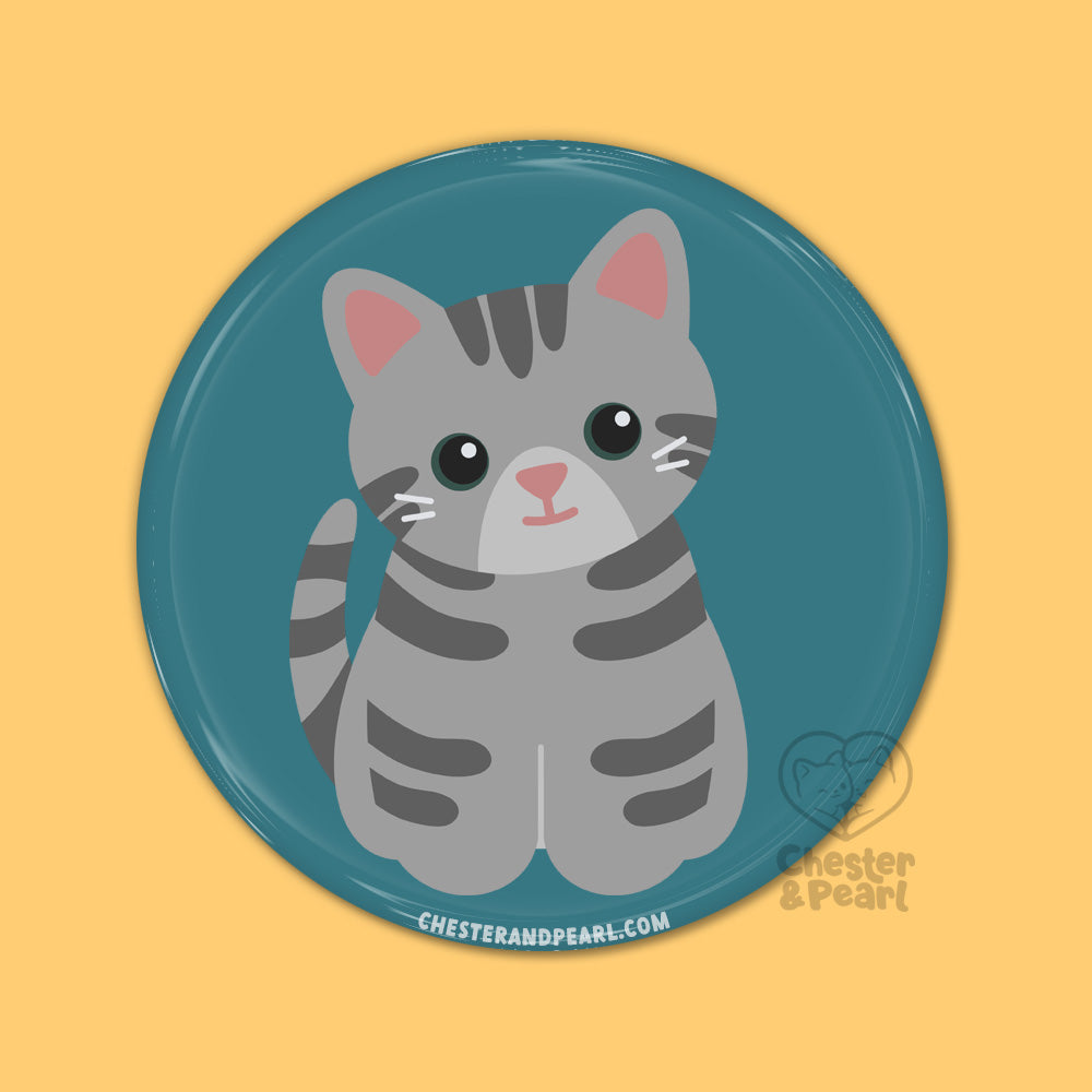 Gray Tabby Cat Pin or Magnet