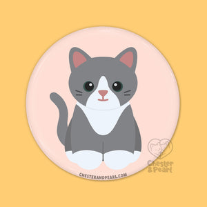 Gray Tuxedo Cat Pin or Magnet