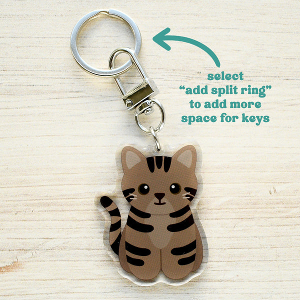 Brown and white tabby cat acrylic keychain
