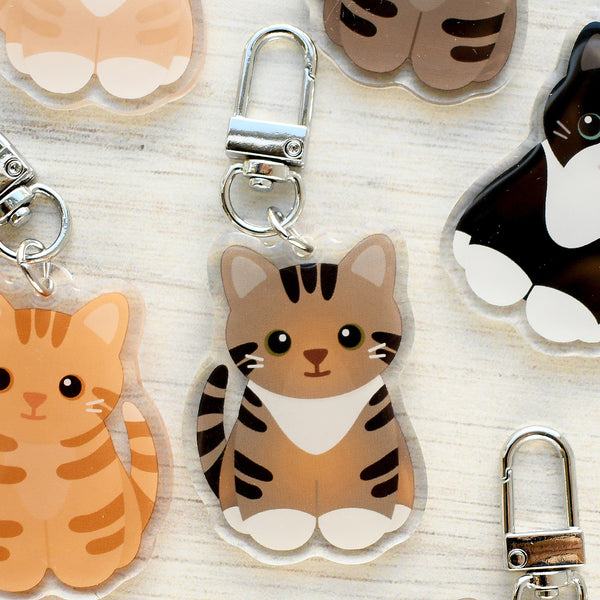 Torbie tuxedo cat acrylic keychain