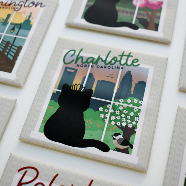 Charlotte Window View Cat Fridge Magnet