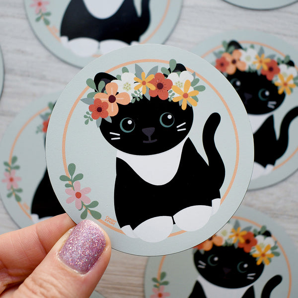 Flower Crown Tuxedo Cat Magnet