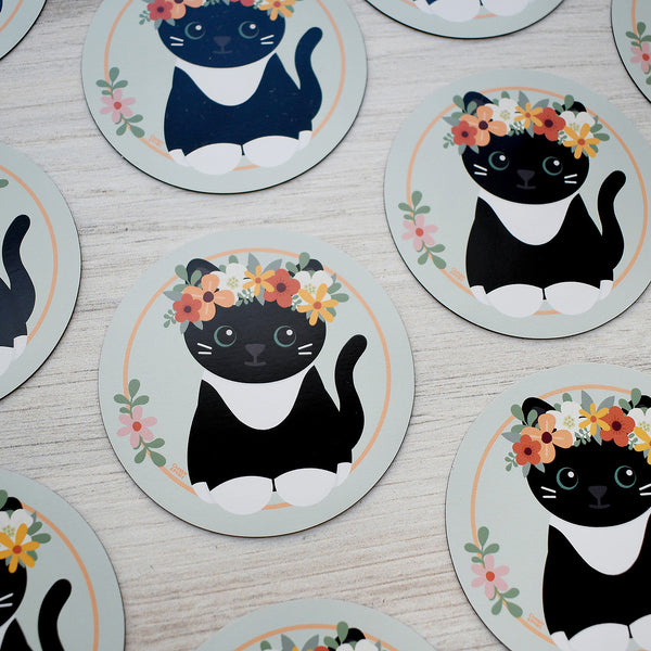 Flower Crown Tuxedo Cat Magnet