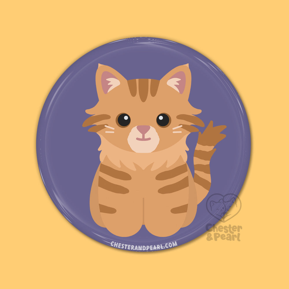 Long Haired Orange Tabby Cat Pin or Magnet