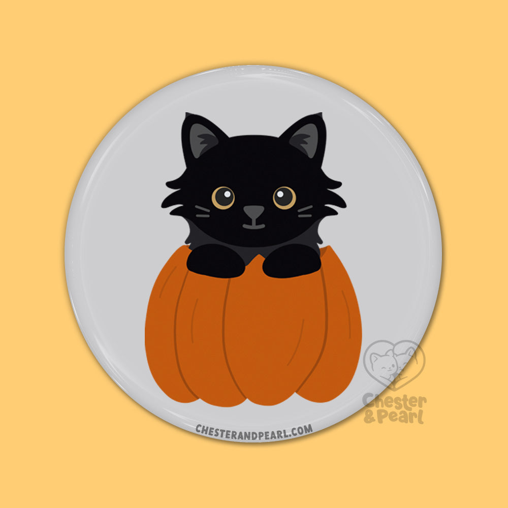 Black Pumpkin Cat Pin or Magnet