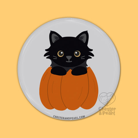 Black Pumpkin Cat Pin or Magnet