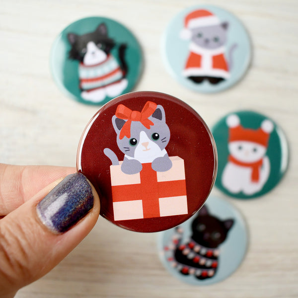 Gift Kitty Pin or Magnet