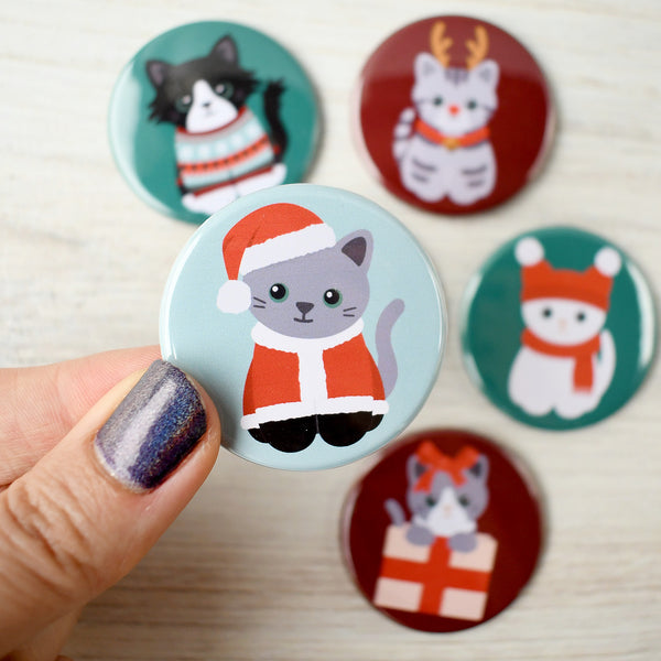 Santa Cat Pin or Magnet