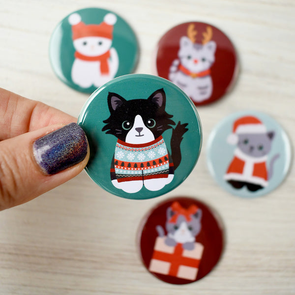 Christmas Sweater Cat Pin or Magnet