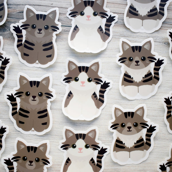 Looks Like My Cat! Maine Coon long-haired brown tabby cat sticker