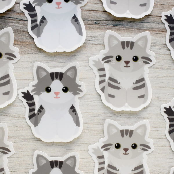 Looks Like My Cat! Long-haired gray tabby cat sticker