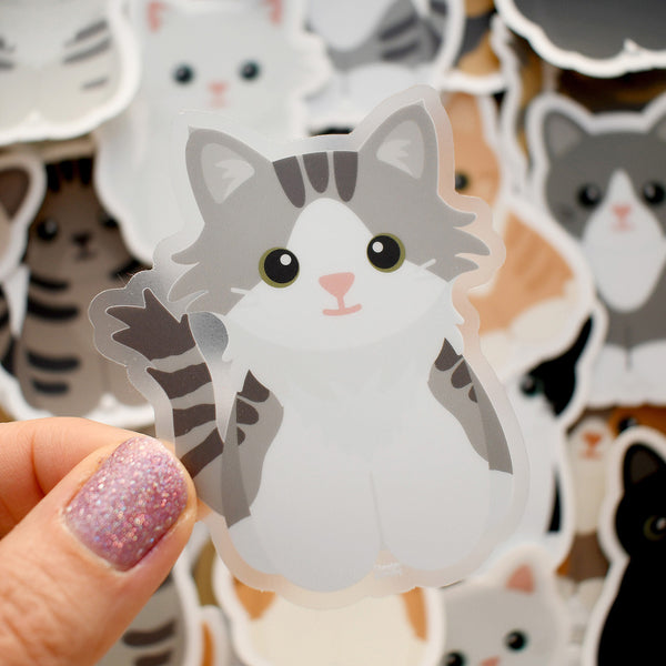 Looks Like My Cat! Long-haired gray tabby cat sticker