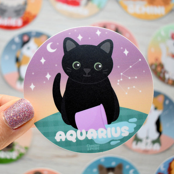 Aquarius Zodiac 3-in. Vinyl Cat Sticker