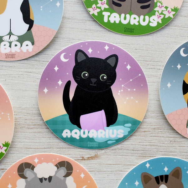 Aquarius Zodiac 3-in. Vinyl Cat Sticker