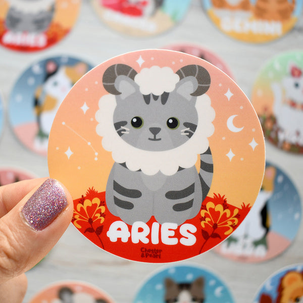 Aries Zodiac 3-in. Vinyl Cat Sticker